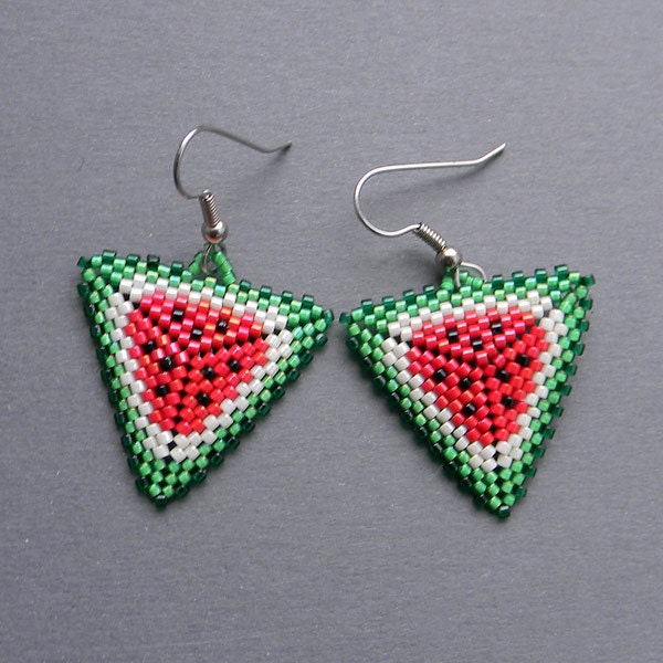 Watermelon Seed bead earrings - Triangle Peyote Earrings