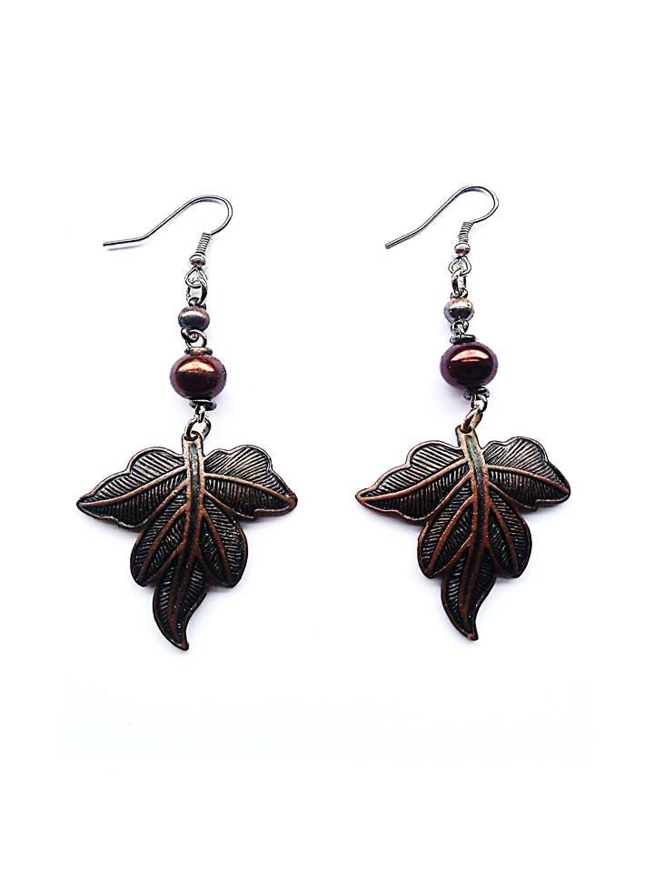 Brown Bronze Leaf Earrings - Upcycled jewellery