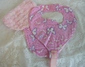 Minky Burp Cloth & Bib Set, pink with butterflies and polka-dots, Paci-holder Bib