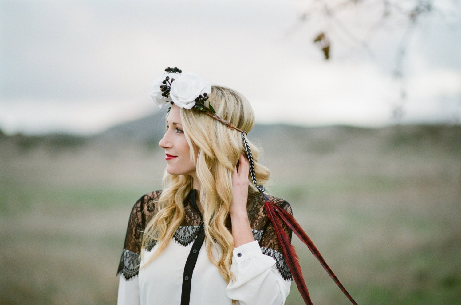 Black and White Rose Flower Crown