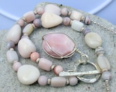 Pink Opal Necklace, Pink opal pendant, wire wrapped opal