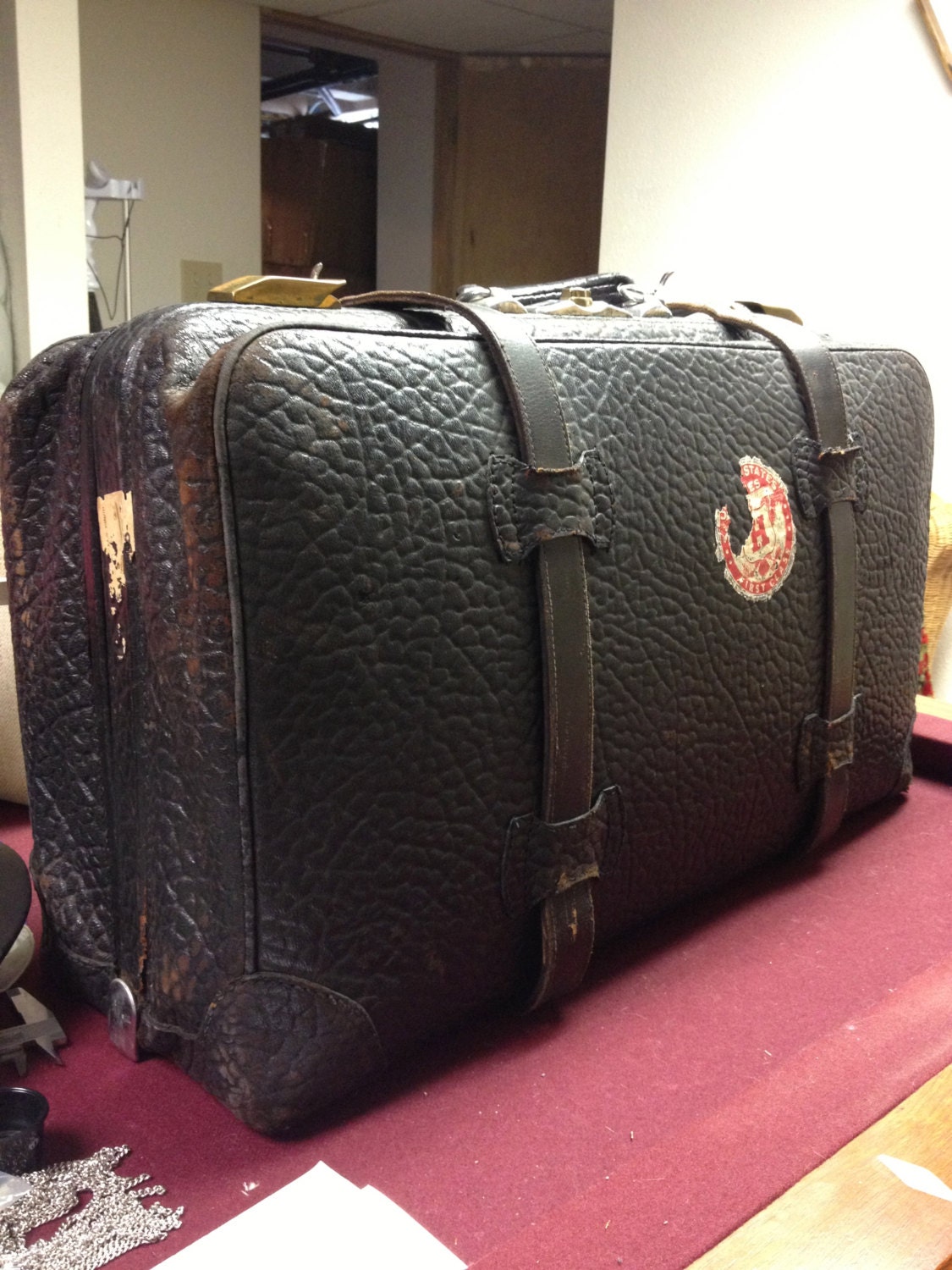 Early 1900s WALRUS LEATHER suitcase abc luggage milwaukee