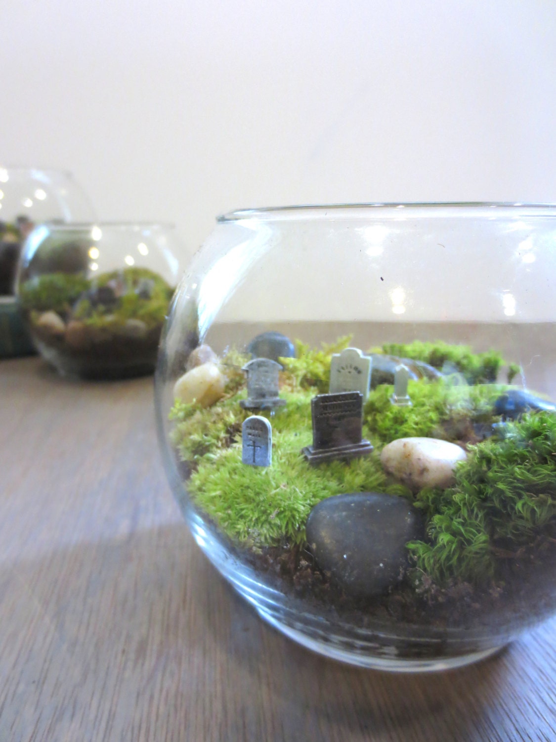 Hold Your Breath....Graveyard Moss Terrarium Miniature Terrarium Gravestones Terrarium Miniatures Grave Stones Mini Cemetary