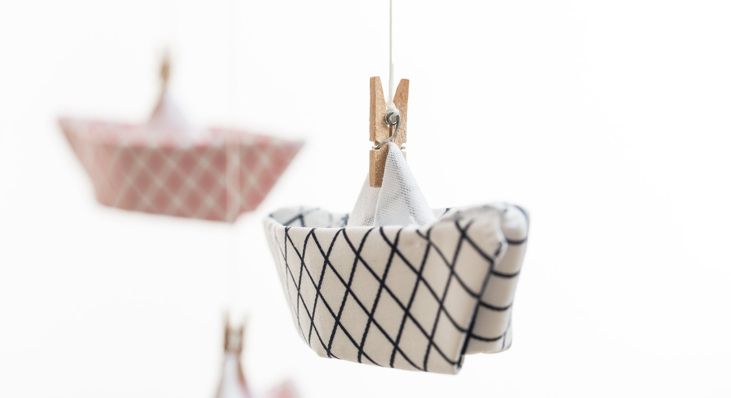 Baby Crib Mobile Hanging Origami boat / FABRIC ORIGAMI MOBILE / Baby mobile /  blue red / Diamond pattern
