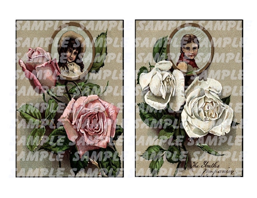 Two Digital Printable Collage sheets (962) Victorian cards  Two Large collages size 5 X 7 Inches