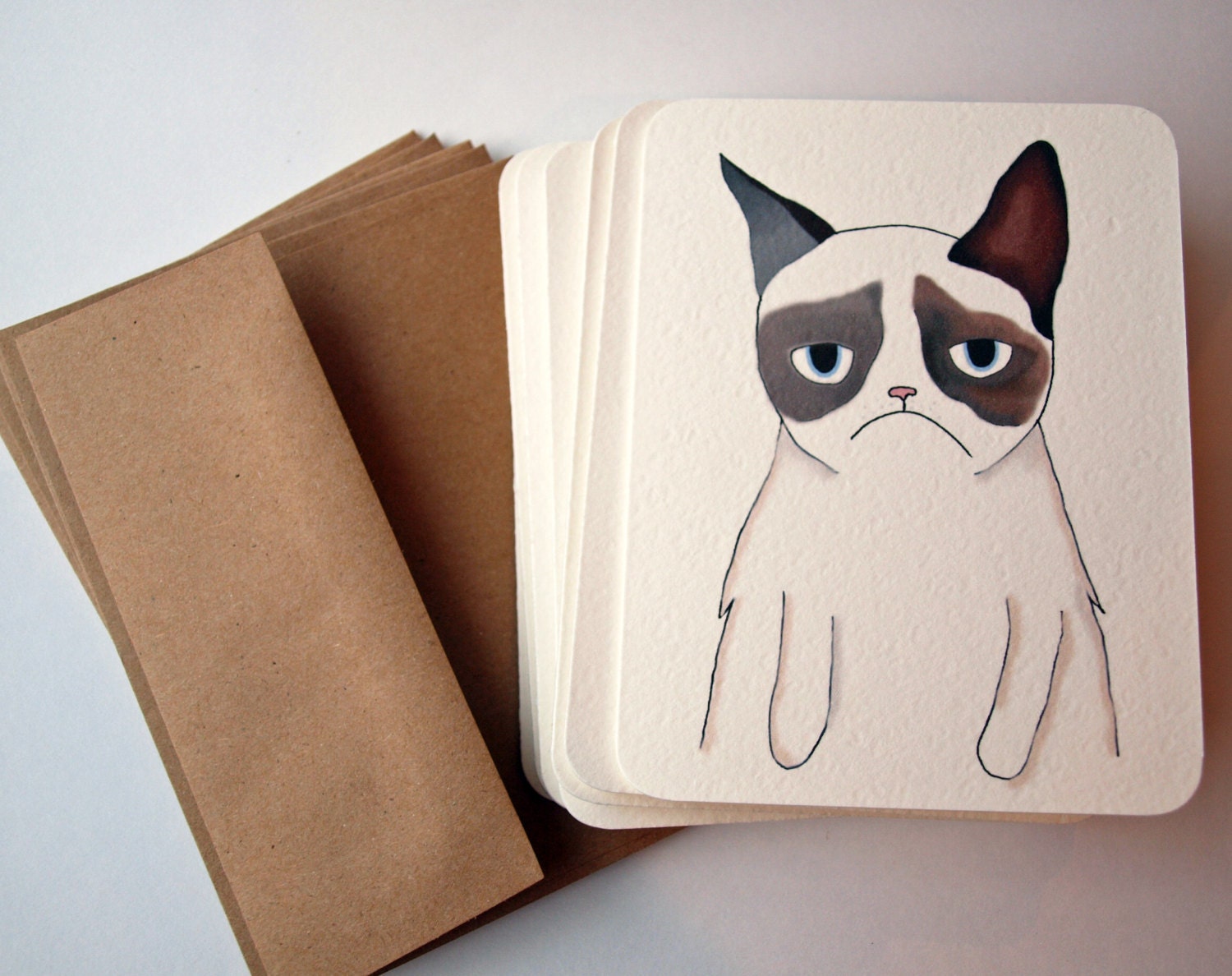 Hand-drawn cards from a grumpy cat