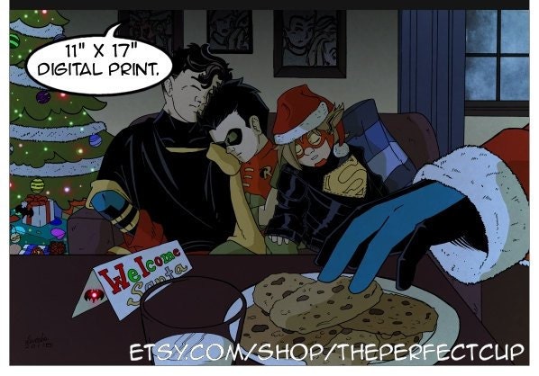 Santa Stalking Classic Young Justice digital Christmas print Robin Superboy Impulse Nightwing poster DC Comics colour art holiday parody