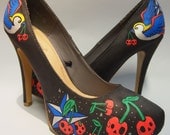 Hand painted high heels old School Custom shoes. Rockabilly