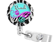 Retractable ID Badge Reel, Personalized Bling Rhinestone Blue and Purple Peace Sign Florish Badge ID Reel, Nurse Badge Reel
