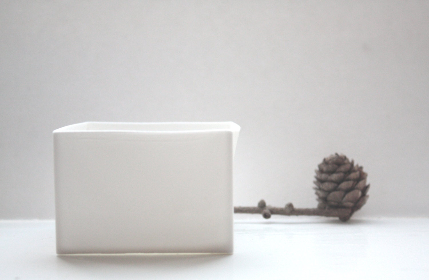 Big pure white cube made from English fine bone china - geometric decor