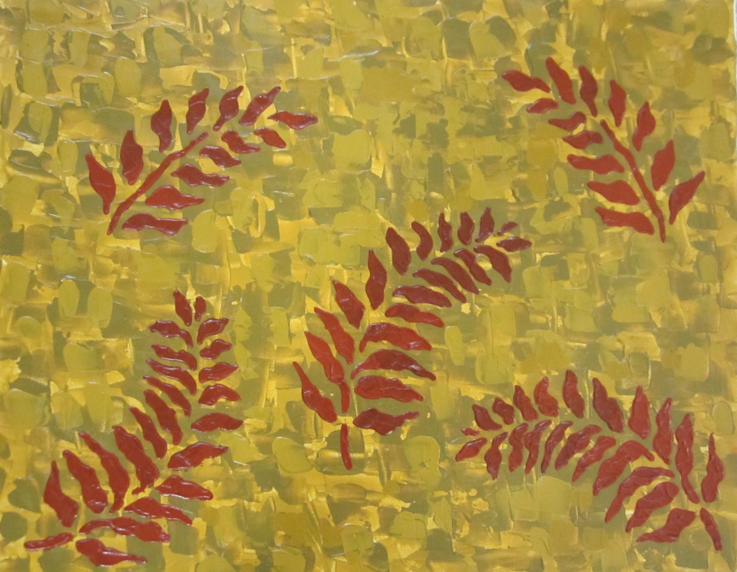 Original Art, Acrylic Impasto Rusty Leaves Paintings Made With Palette Knife on 16 x 20 Stretched Canvas