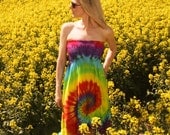 Tie Dye Dress Strapless with Ruffle in Rainbow from Boho Couture