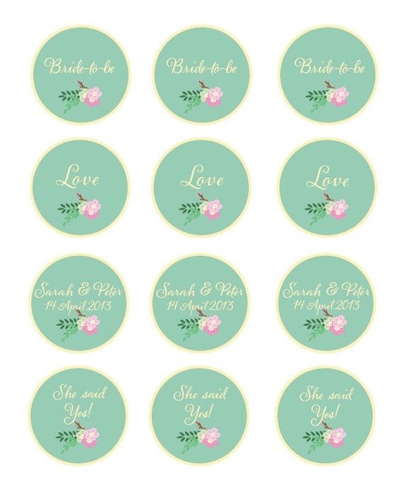 Printable rustic cupcake toppers, favor tags, envelope seals, napkin rings for Wedding, Bridal, Baby Shower, Birthday. ANY COLOUR Il_570xn