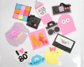 Cupcake Toppers GIRLS NIGHT 80's 12 qty for 80 s party, 30th birthday, rubix cube, nintendo, I love 80's, boombox, mix tape, aquanet