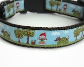 Fairy Tale Dog Collar with Red Riding Hood & the Big Bad Wolf, Woodland Dog Collar, Small Dog Collar - Red Riding Hood