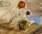 Adjustable Ring - Baltic Amber Garnet Wire Wrapped Ring -  Thumb Ring  - Made to Order - Silver Plated Copper