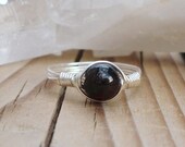 Wire Wrapped Ring - Dainty Garnet Ring - Dark Red Wire Ring - Silver Plated Copper - Made to Order - 24 Gauge