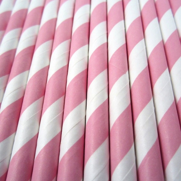 25 PINK and WHITE Stripe Paper Straws - Cake Accessory Lollipop Sticks - Baking Craft Party Supplies Il_570xn