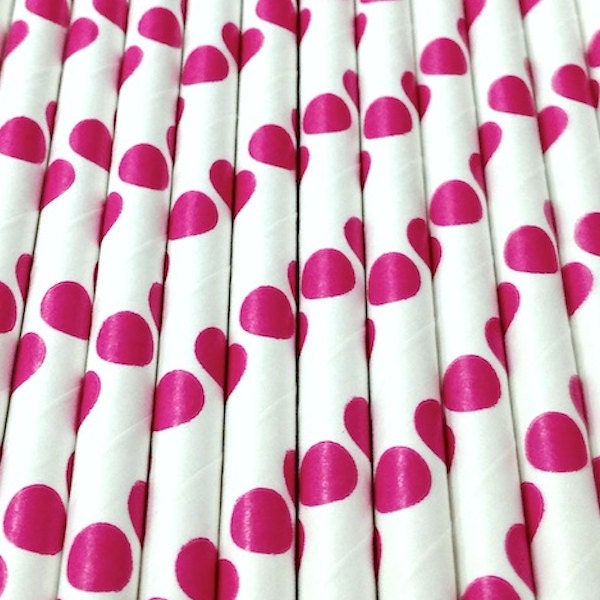 25 HOT PINK Polka Dot Paper Straws - Cake Accessory Lollipop Sticks - Baking Craft Party Supplies Il_570xn