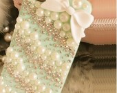 Bow iPhone 5 case Pearl iPhone 4s case Crystal Rhinestone iPhone 4 case Bling iPhone case Custom Green Pink Unique iPhone 4s CASE cover