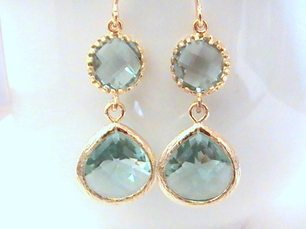Erinite Gold Earrings, Green Earrings, Aqua Earrings, Teal, Aquamarine, Mint, Bridesmaid Gift, Bridal Earrings by Crystalshadow on etsy