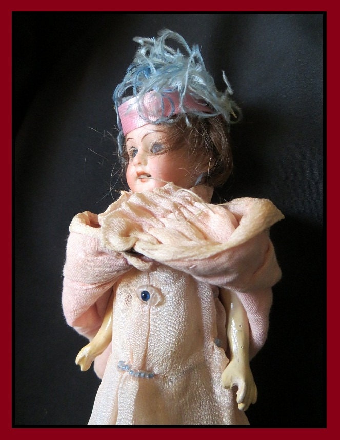 Classic Antique (1890s Victorian German Bisque Head Doll: Rare Open Mouth w/ SHARP Vampire TEETH & Sleepy Blue Eyes) 19th Century GOTHICA...