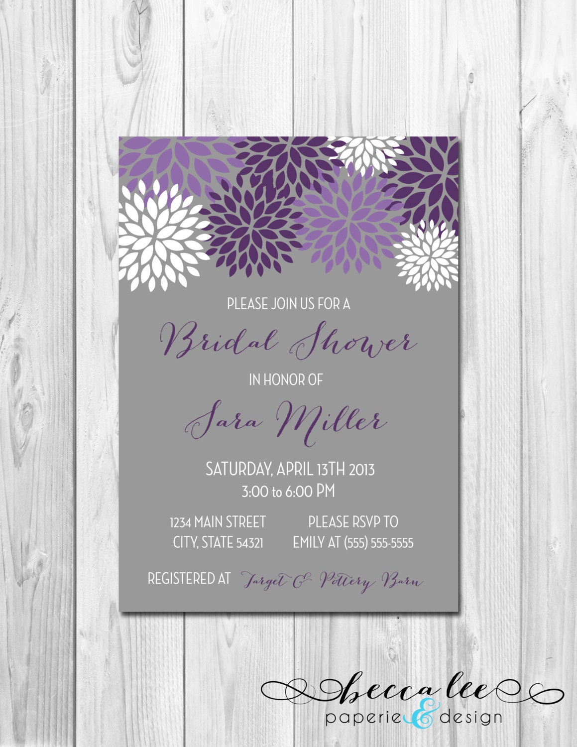 Bridal Shower, Birthday Party, Bachelorette Party, Engagement Party Invitation - Purple & White Pom Poms - DIY - Printable Il_170x135