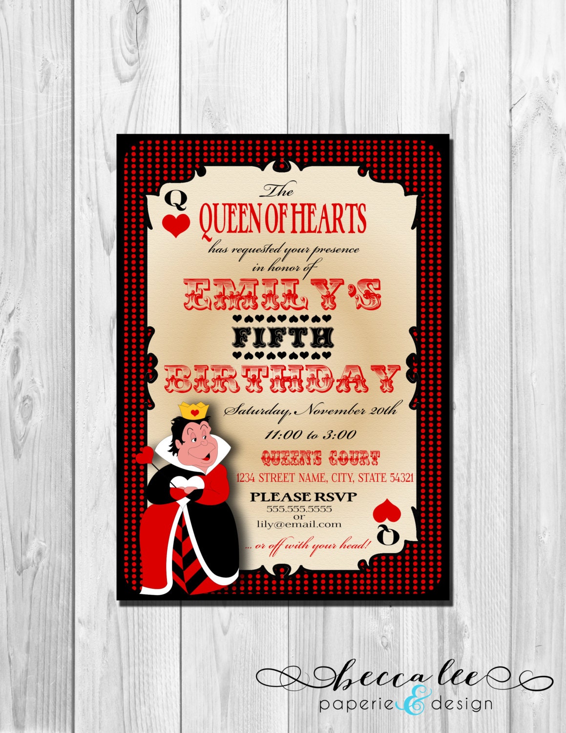 Alice in Wonderland Queen of Hearts Theme Party Invitation - DIY - Printable Il_570xn