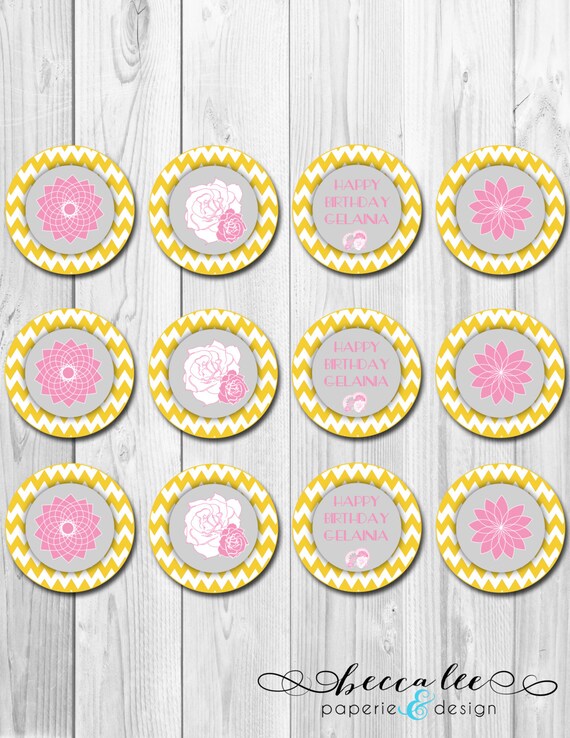Floral Chevron Cupcake Topper - DIY - Printable Il_570xn