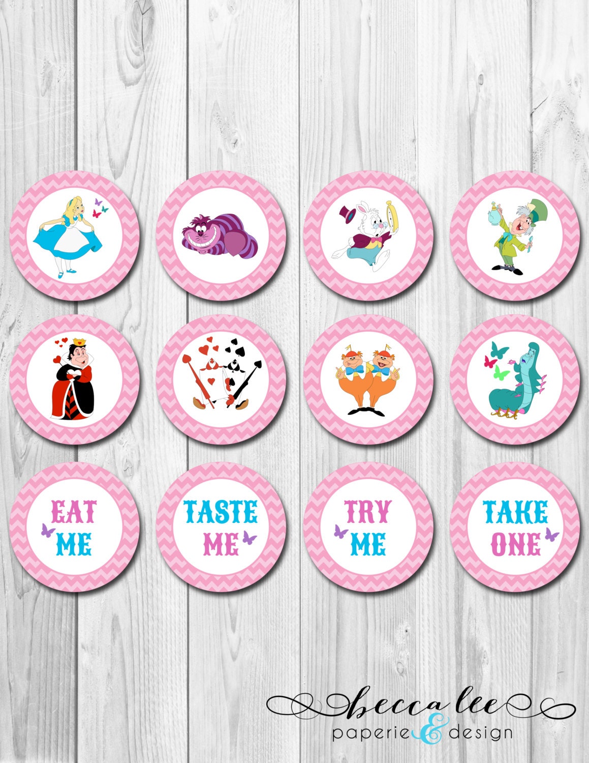 Alice in Wonderland Theme Cupcake Toppers - Alice & Friends - DIY - Printable Il_570xn