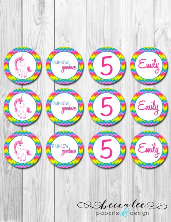 Rainbow Unicorn Theme Cupcake Topper - DIY - Printable Il_570xn