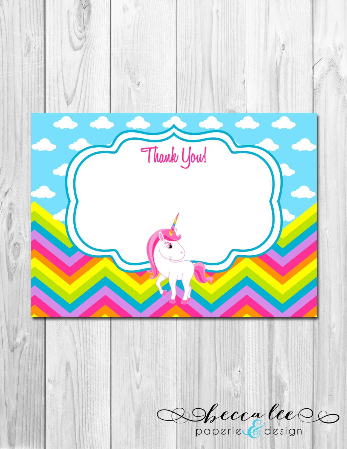 Rainbow Unicorn Theme Thank You Note - DIY - Printable Il_570xn