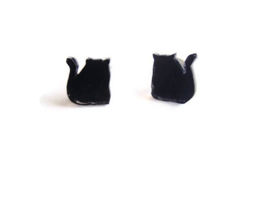 Black Cat Studs - Chubby sitting cat earrings