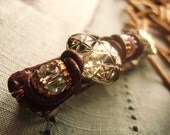 Vintage Glass and Leather Barrette - Vintage Fusion- Beaded- handmade