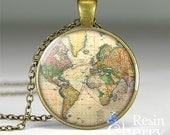 vintage World jewelry pendant, map pendant charm, map necklace pendant,resin pendant- M8006CP