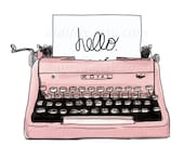 Pink Retro Typing Machine - Printable Digital Illustration for Transfer Prints - Clipart ( 8x10), for DOWNLOAD. Item No.T0001