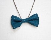 Navy Blue Bow Tie Necklace with Small Polkadots