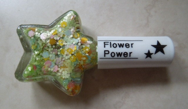 Custom Blended Nail Polish - " Flower Power" - Matte Pastel Pink Aqua Yellow Daisy Blossoms Green Hexagon Glitter - Lacquer