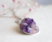 Amethyst and Rose Quartz Necklace - Teardrop Pendant - silver plated - Mothers Day