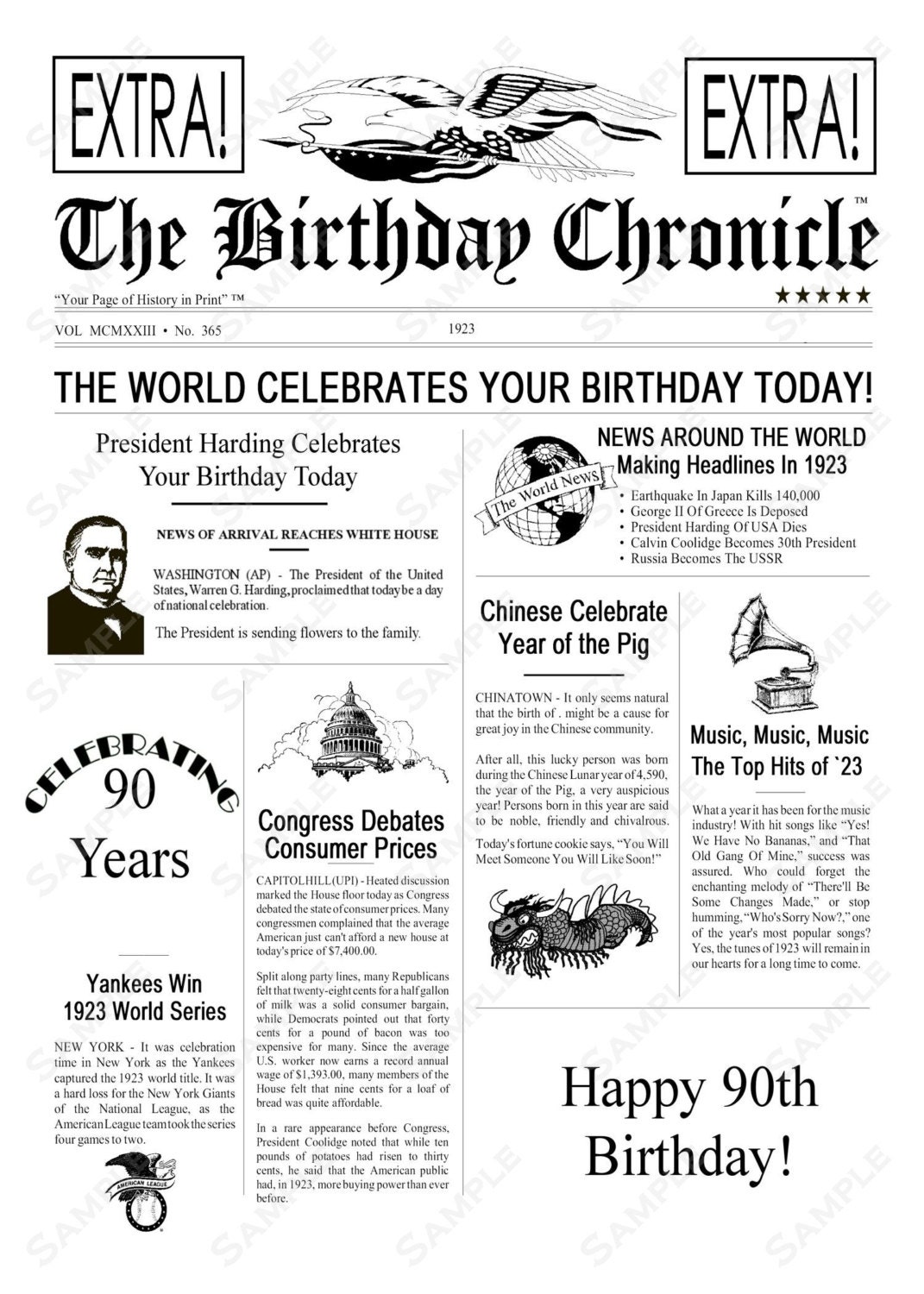 90th Birthday Card 1923 Time Capsule 5 X 7 INSTANT DOWNLOAD .JPG