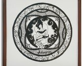 Aquarius Zodiac Sign Framed Original Pen And Ink Drawing 14" x 14" Illustration Fine art by Valiulina