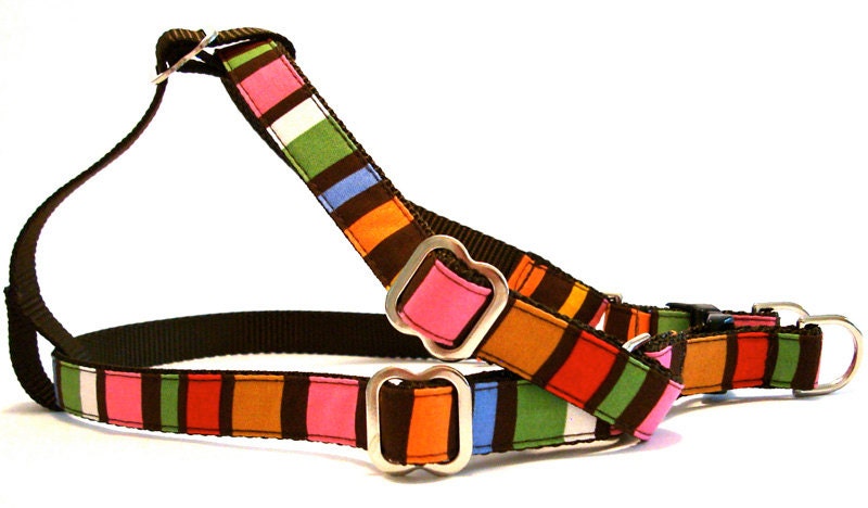 Stripe dog harness Cotton fabric on nylon step in harness small dog harness large dog harness pink dog harness girl dog harness