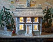 Rustic Saltbox ...miniature cabin...collectible....lightable house
