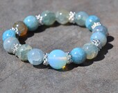 Harmony and Balance , Blue faceted Agate beads ,Moonstone Guru Bead , Mala bracelet , Yoga , Gemstone Beaded Bracelet