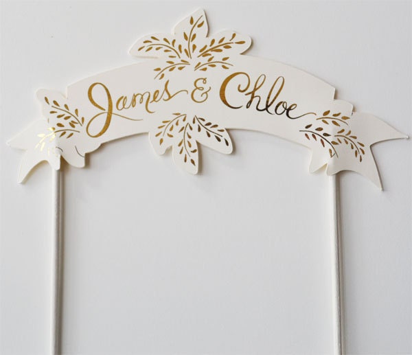 Gold Custom Wedding Cake Topper Bride and Groom Handpainted Names