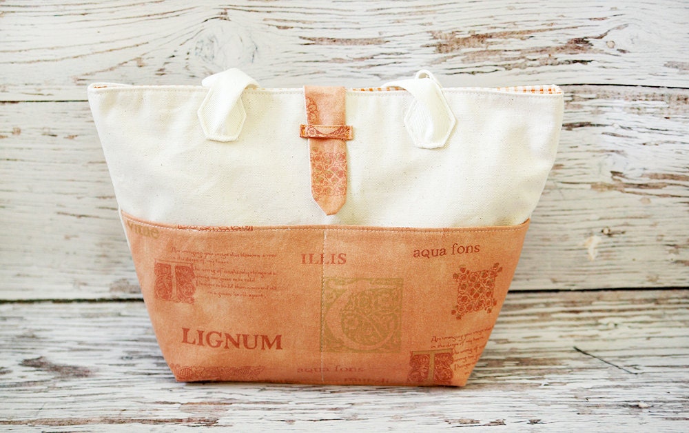 Terracotta canvas tote bag / Summer beach bag / Orange tote bag / Beige canvas tote bag / School bag / Canvas bag - HOYAH