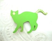 Fun Kitty Cat Brooch // Gold accents // wooden fridge magnet // striped cat Custom colors // magnet or Brooch pin with claw clip