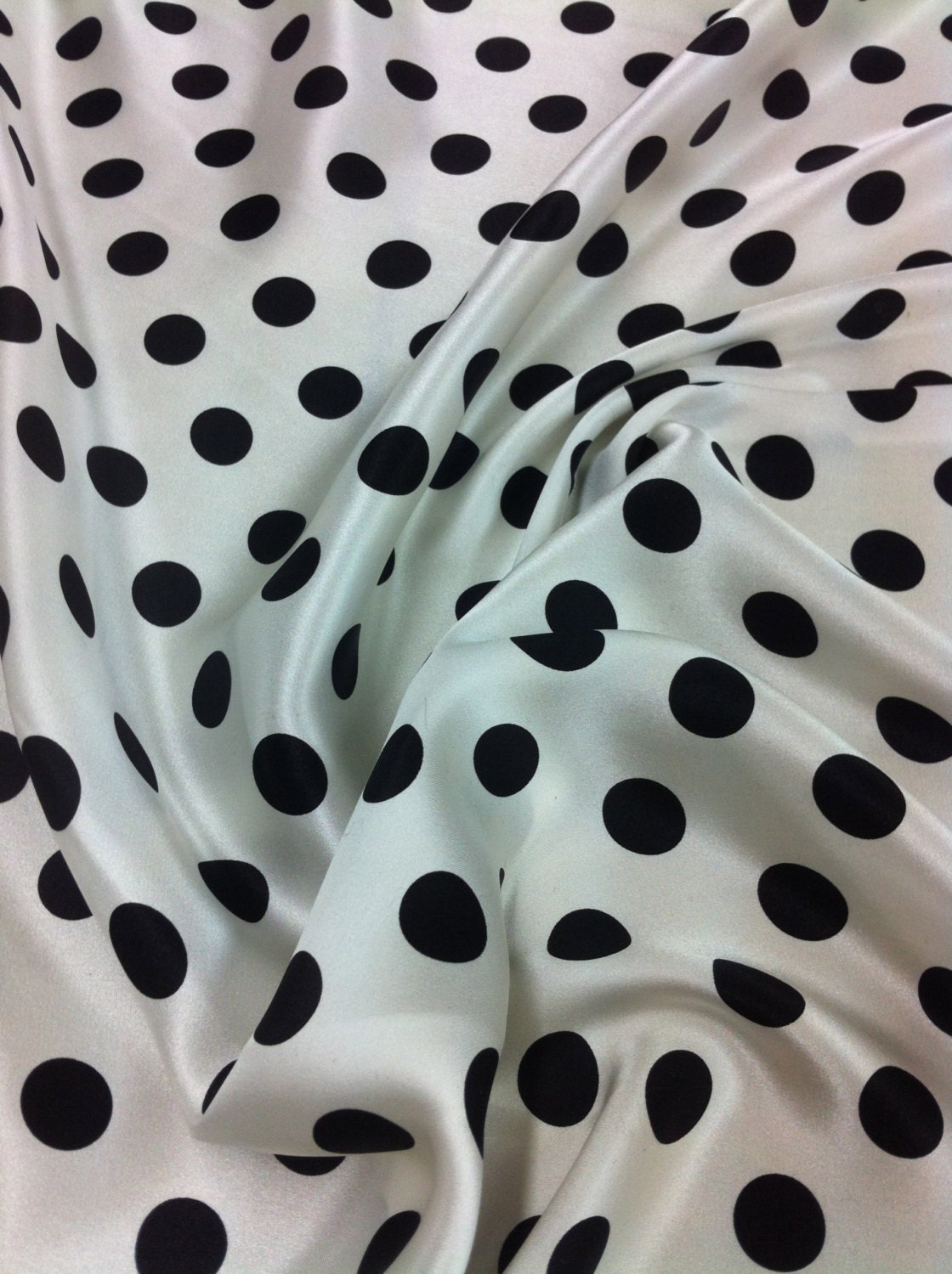 Polkadot Silk Fabric - Blk and Wht - By the yard