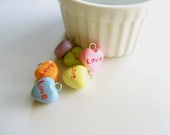 Valentines Candy Heart Charms - Polymer Clay Charms for Charm Bracelets, Earrings, Cell Phone Strap