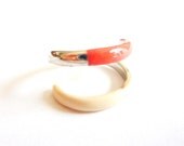 Coral and Beige Silver Ring. Adjustable Ring. Stackable Ring. Simple. Everyday Jewelry. Color Block.